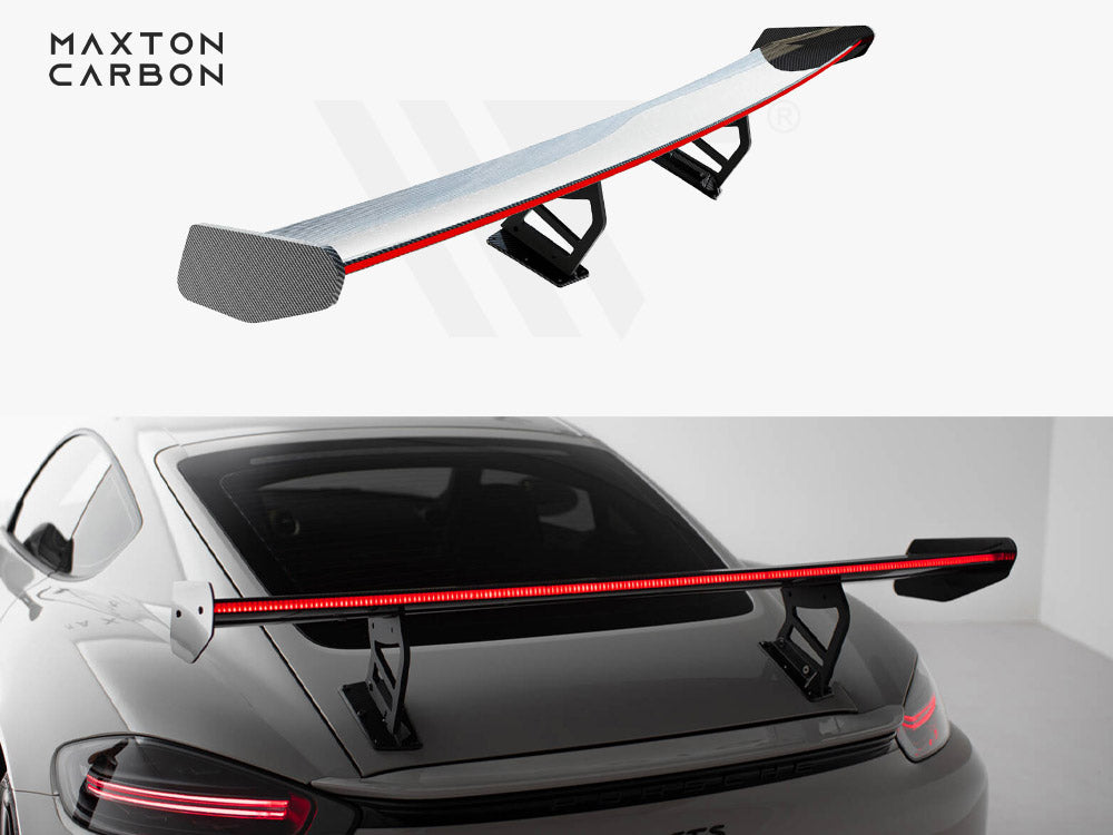 Carbon Spoiler With Internal Brackets Uprights V.2 + Led Porsche 718 Cayman Gts 982C