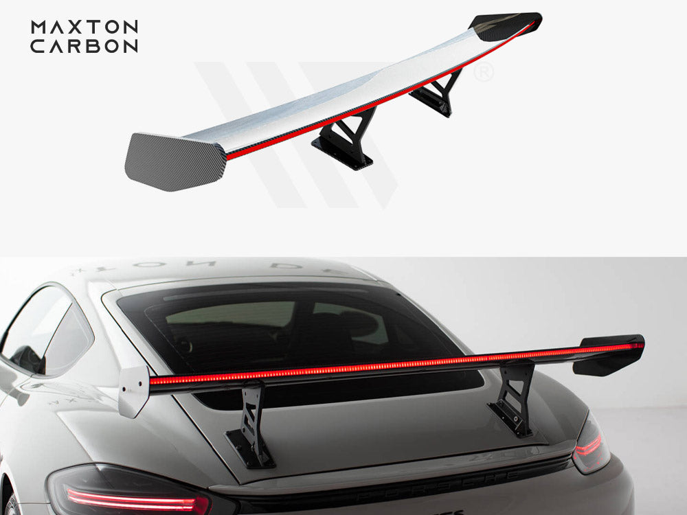 Carbon Spoiler With Internal Brackets Uprights V.1 + Led Porsche 718 Cayman Gts 982C